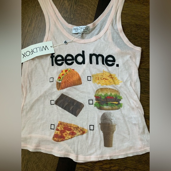 WILDFOX Feed Me Foodie Graphic Tank Top Pink Women’s Size Small/XS Brand New - Picture 7 of 11